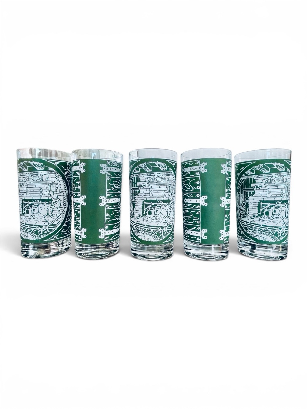 Colonial Homestead highball glasses,5 piece set,wrap around hearth design, 12 oz - Picture 6 of 8
